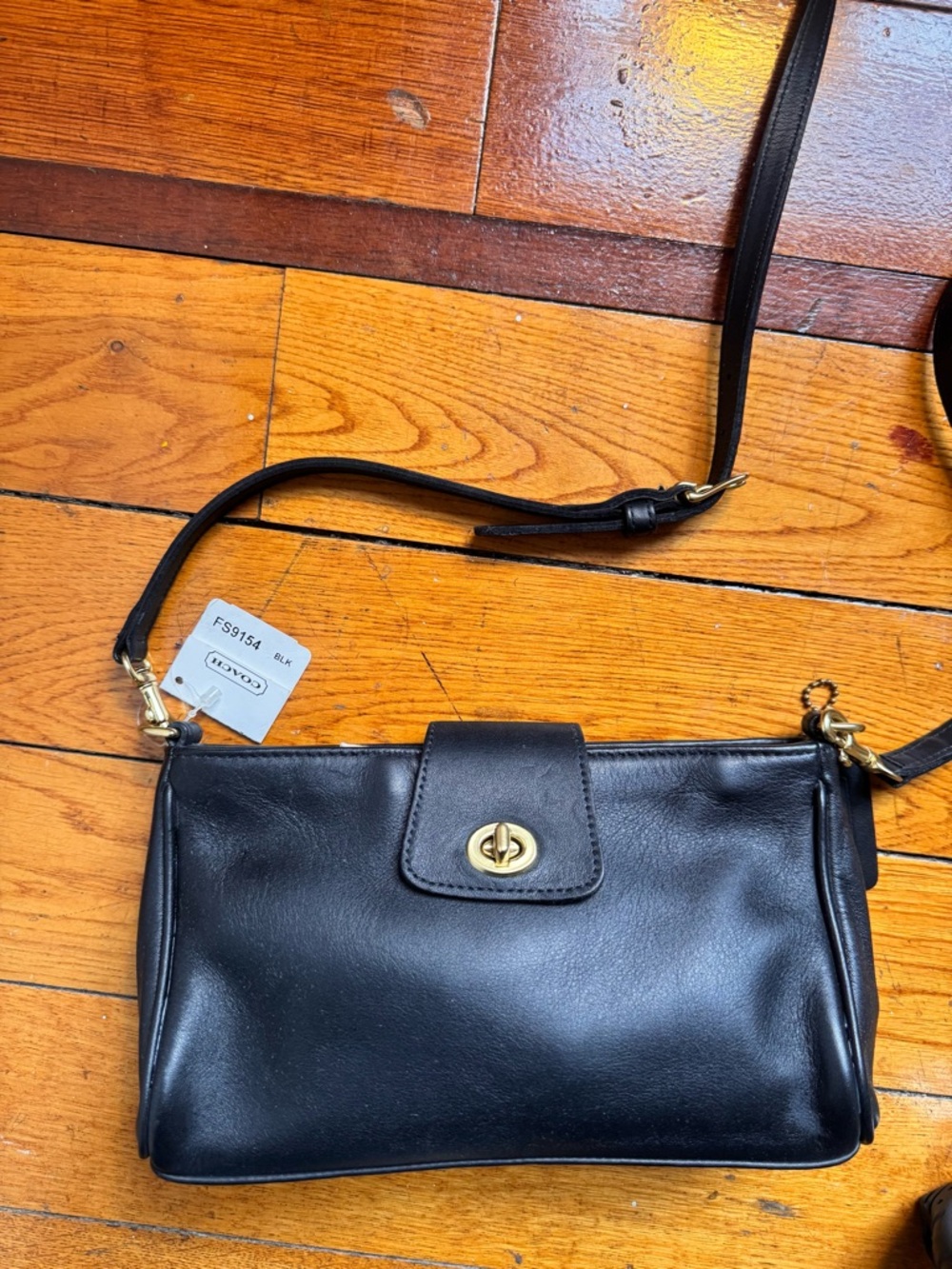 Vintage COACH Legacy Demi Black Leather Turn Lock Shoulder Crossbody Bag #9154